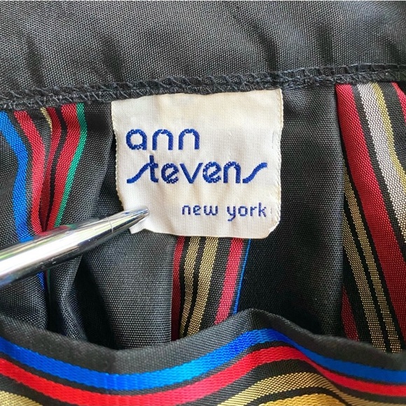 Vintage 70s Black Full Midi Skirt Rainbow Stripes by Ann Stevens New York 6 - Picture 7 of 8